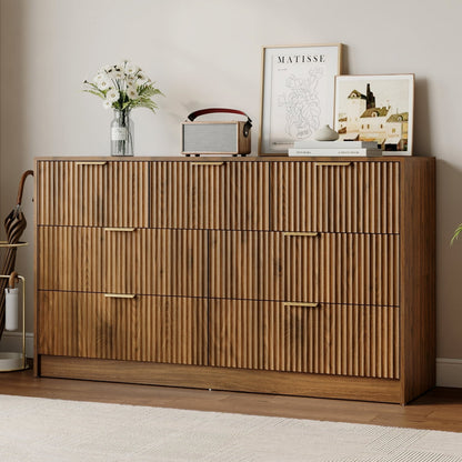 YouTrend Dresser for Bedroom with 7 Drawers,Fluted Dresser with Metal Handle,Modern Chest of Drawer TV Stand,Wood Closet Clothes Storage Organizer for Living Room,Hallway