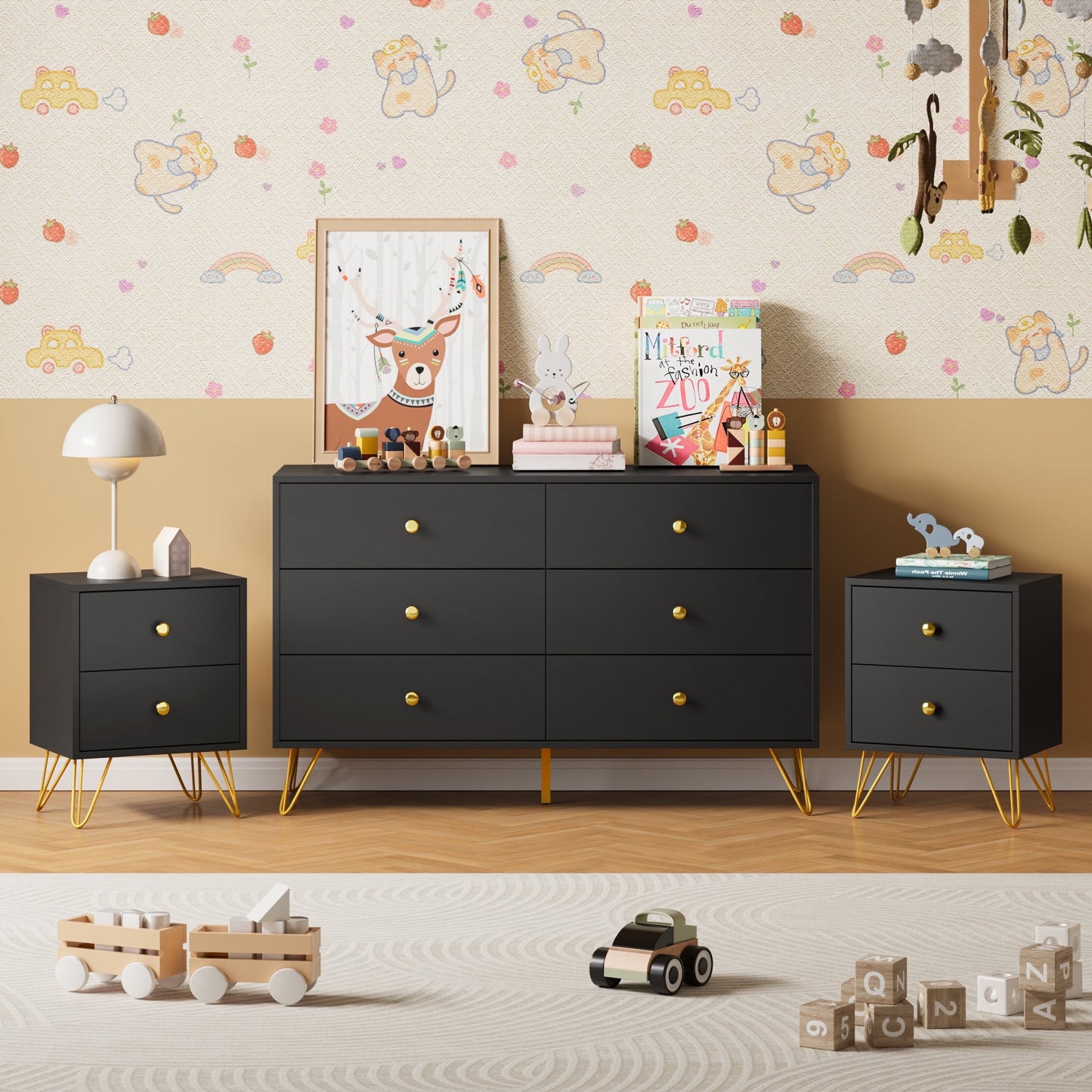 YouTrend Dresser and Nightstand sets,7 Drawer Dresser for Bedroom, 3 Piece Bedroom Dresser Set for Adult,Black