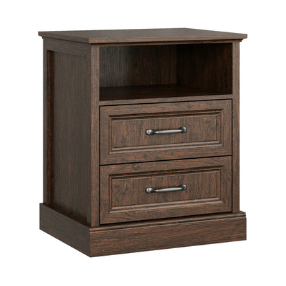 YouTrend Farmhouse Nightstand with 2 Drawers & Open Shelf End Table Bedside Tables for Bedroom Living Room,White