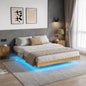 YouTrend King Bed Frame with RGB LED Lights,Floating Bed with Fluted Design;Heavy Duty Steel, Modern Metal Bed Frame,Walnut