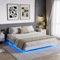 YouTrend King Bed Frame with RGB LED Lights,Floating Bed with Fluted Design;Heavy Duty Steel, Modern Metal Bed Frame,Walnut