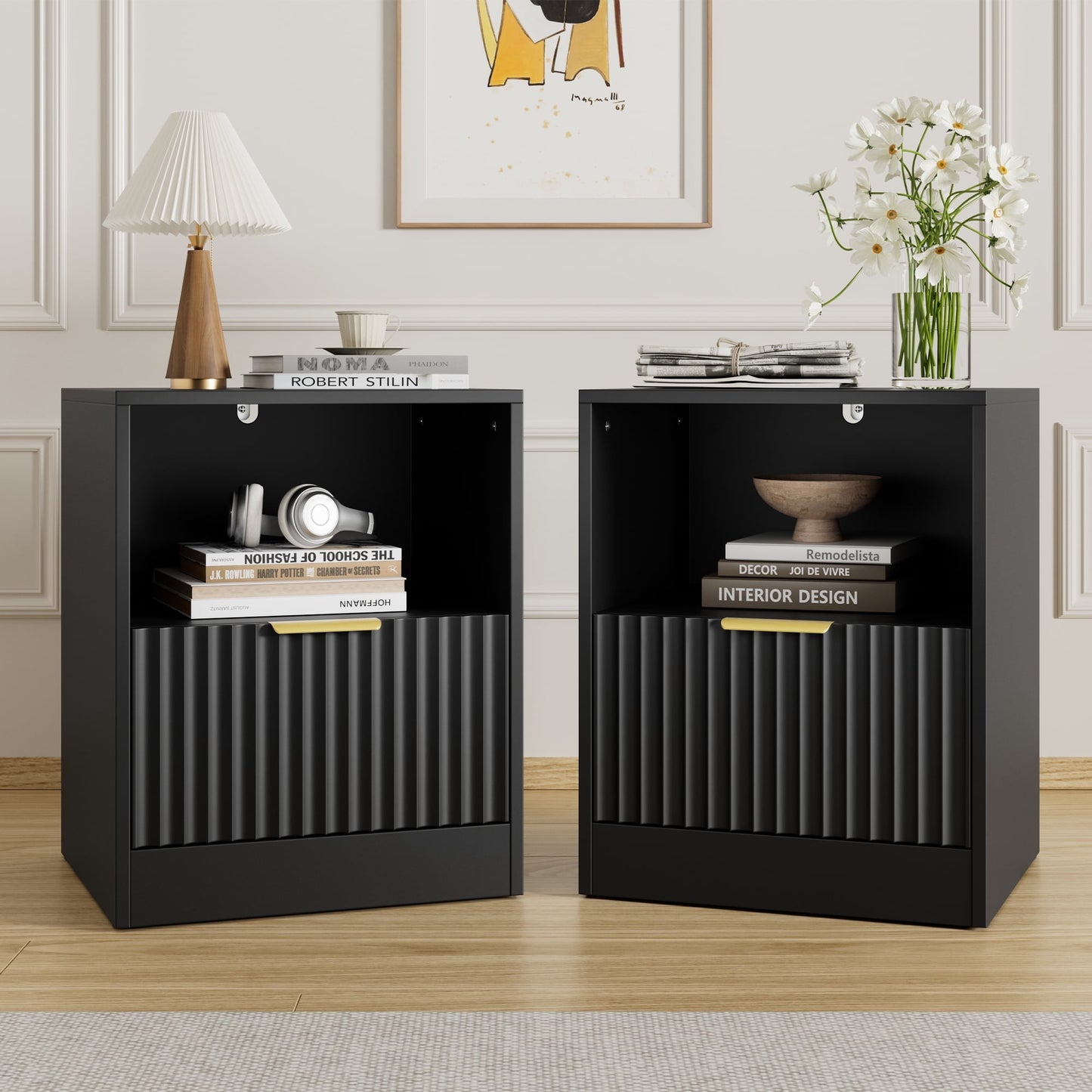 YouTrend Nightstand Set of 2 with 2 Drawers for Bedroom, Small End Table for Adults, Wooden Storage Cabinet for Living Room