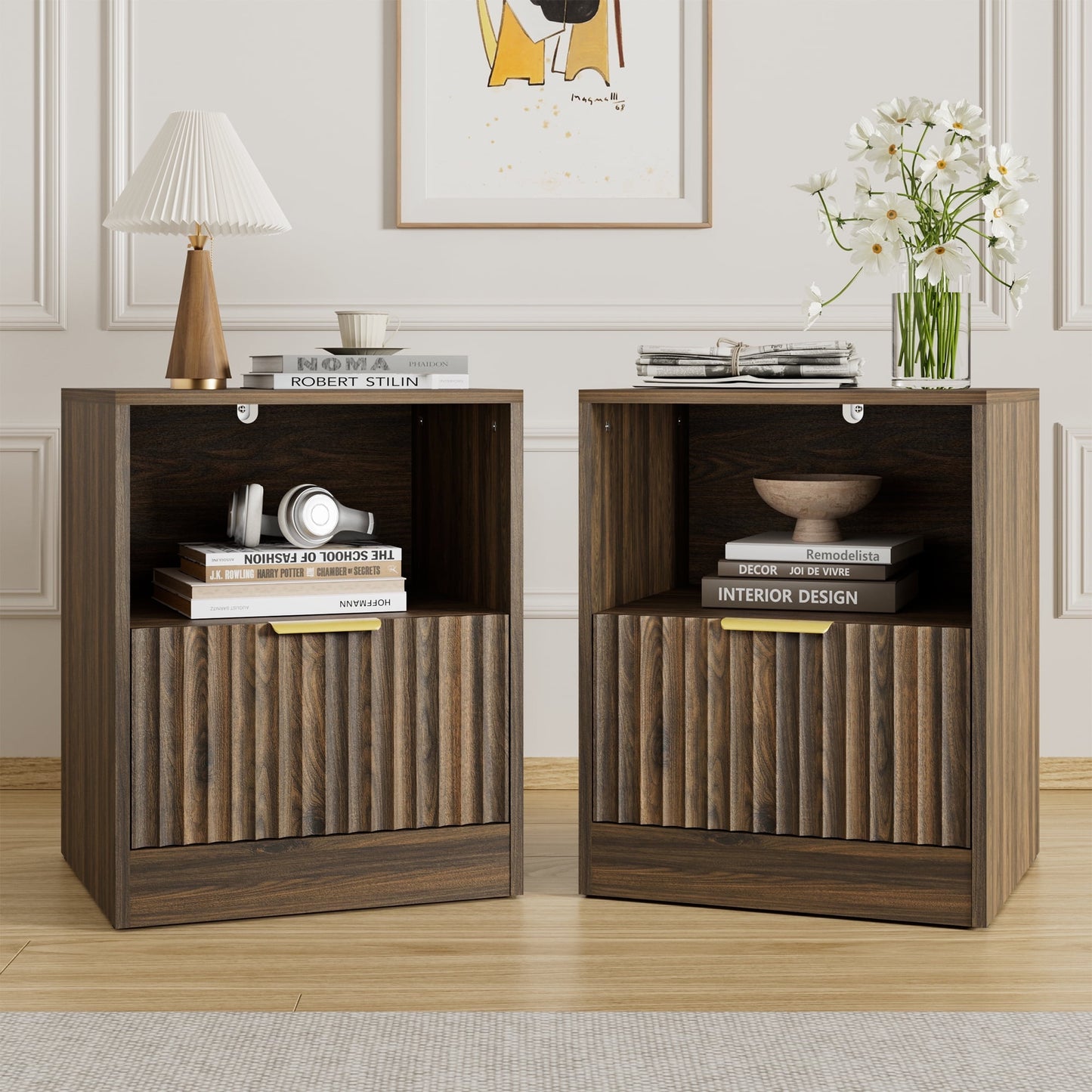 YouTrend Nightstand Set of 2 with 2 Drawers for Bedroom, Small End Table for Adults, Wooden Storage Cabinet for Living Room