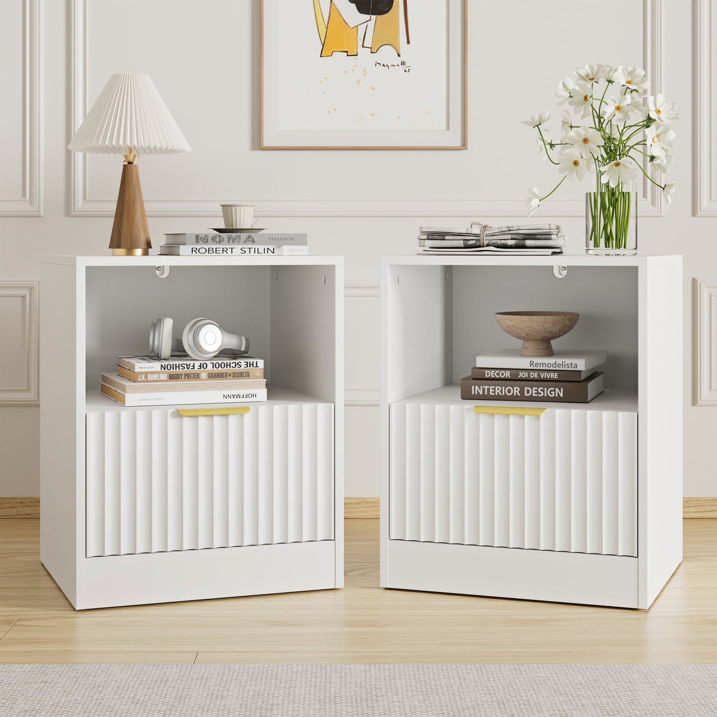 YouTrend Nightstand Set of 2 with 2 Drawers for Bedroom, Small End Table for Adults, Wooden Storage Cabinet for Living Room