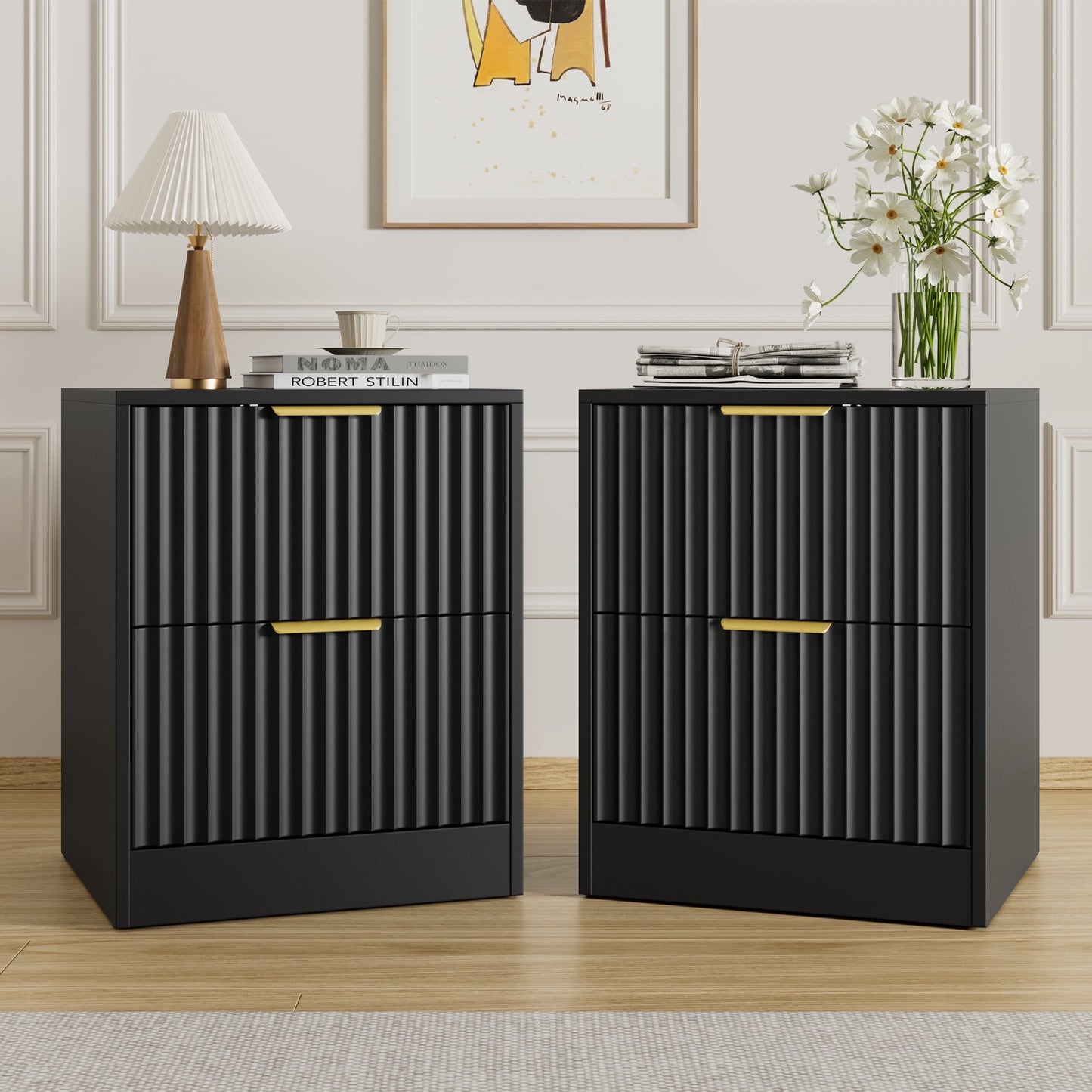 YouTrend Nightstand Set of 2 with 2 Drawers for Bedroom, Small End Table for Adults, Wooden Storage Cabinet for Living Room