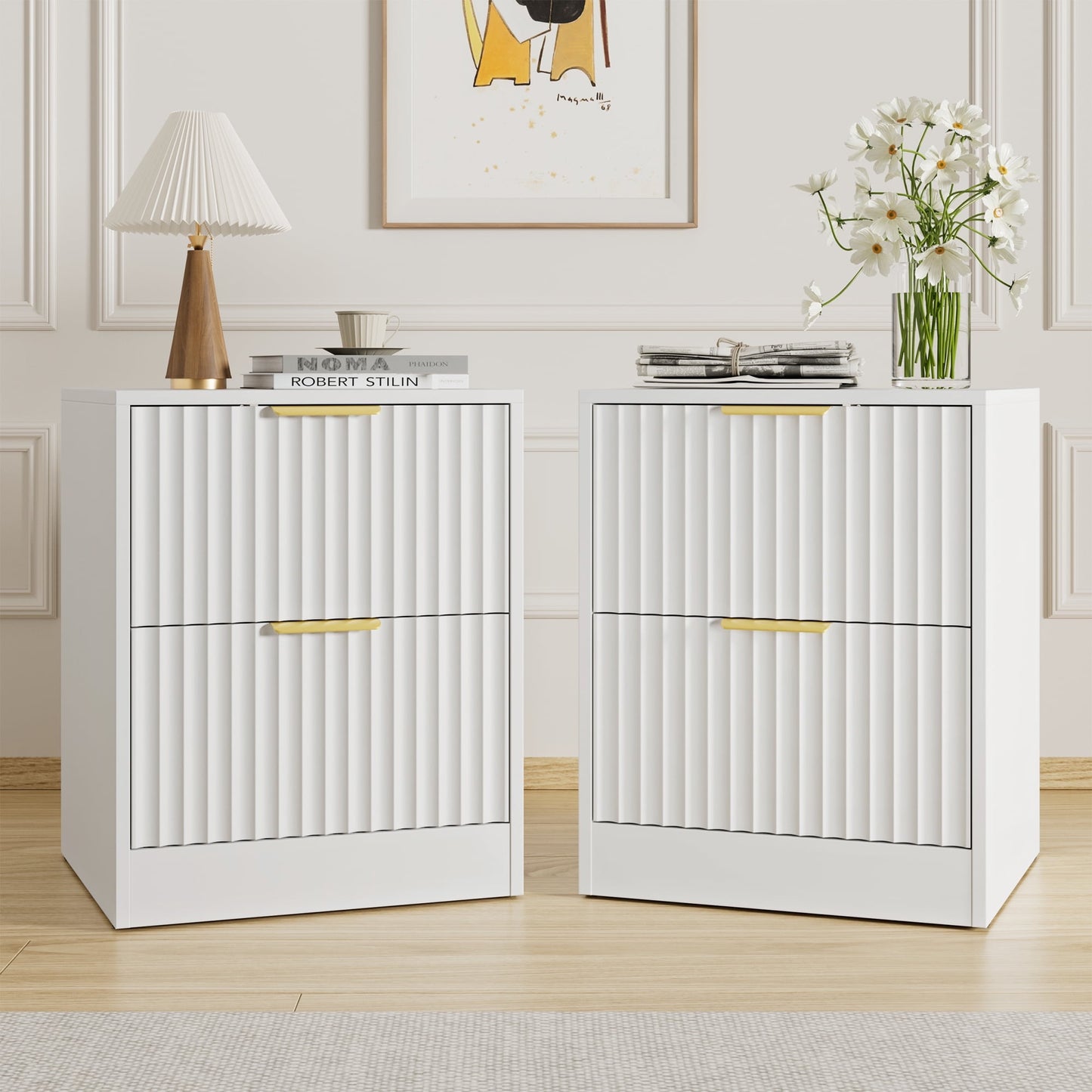 YouTrend Nightstand Set of 2 with 2 Drawers for Bedroom, Small End Table for Adults, Wooden Storage Cabinet for Living Room