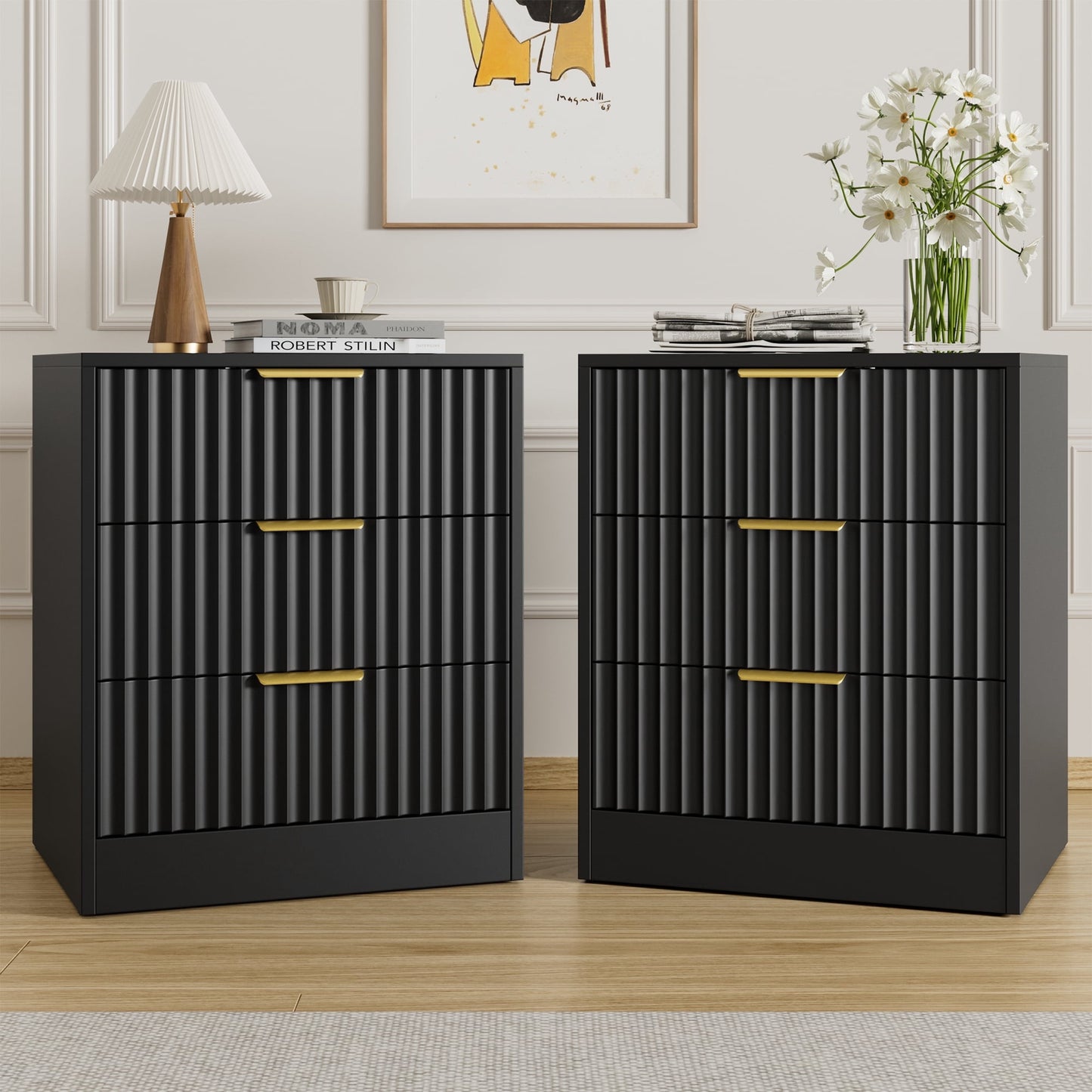 YouTrend Nightstand Set of 2 with 2 Drawers for Bedroom, Small End Table for Adults, Wooden Storage Cabinet for Living Room