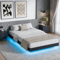 YouTrend King Bed Frame with RGB LED Lights,Floating Bed with Fluted Design;Heavy Duty Steel, Modern Metal Bed Frame,Walnut