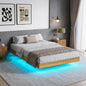 YouTrend King Bed Frame with RGB LED Lights,Floating Bed with Fluted Design;Heavy Duty Steel, Modern Metal Bed Frame,Walnut