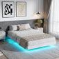 YouTrend King Bed Frame with RGB LED Lights,Floating Bed with Fluted Design;Heavy Duty Steel, Modern Metal Bed Frame,Walnut