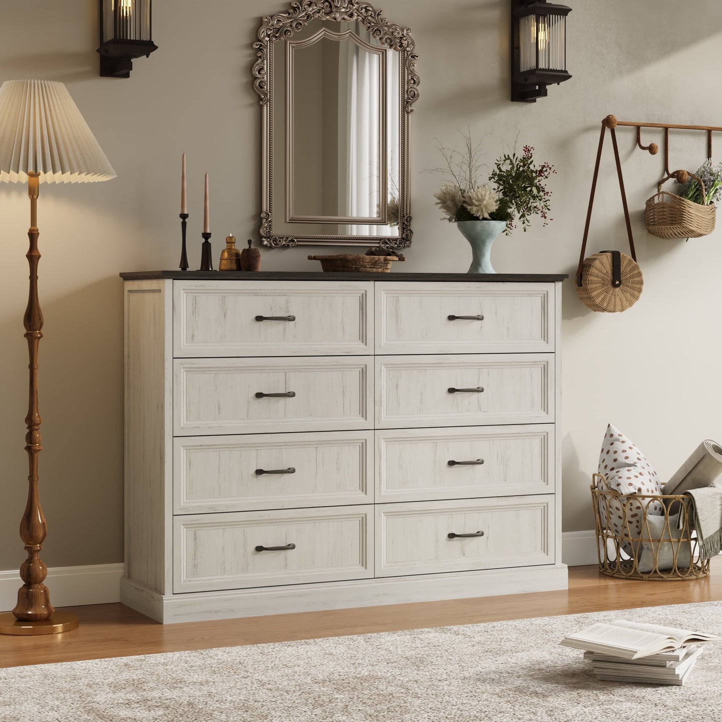 YouTrend Rustic 9-Drawer Wood Dresser, Large Storage Chest Organizer with Metal Handles for Bedroom, Living Room, Farmhouse Style Furniture,Gray