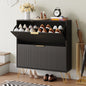 YouTrend Shoe Cabinet with 2 Flip Drawer,Fluted Wood Shoe Rack Storage Cabinet for Entryway,Black