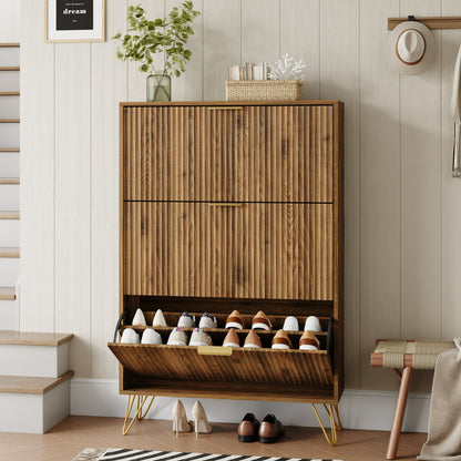YouTrend Shoe Cabinet with 3 Flip Drawer,Fluted Wood Shoe Rack Storage Cabinet for Entryway