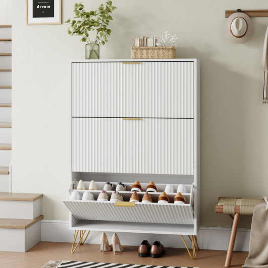 YouTrend Shoe Cabinet with 3 Flip Drawer,Fluted Wood Shoe Rack Storage Cabinet for Entryway