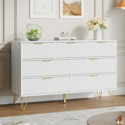 YouTrend White 7 Drawer Dresser with Fluted Wood and Metal Handles Legs for Bedroom Living Room Hallway