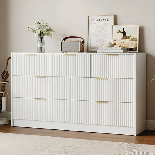 YouTrend Dresser for Bedroom with 7 Drawers,Fluted Dresser with Metal Handle,Modern Chest of Drawer TV Stand,Wood Closet Clothes Storage Organizer for Living Room,Hallway