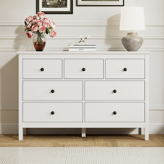 YouTrend White Dresser with 7 Drawer for Bedroom,Traditional Adult Chest of Drawers with Metal Handles for Living Room,Hallway