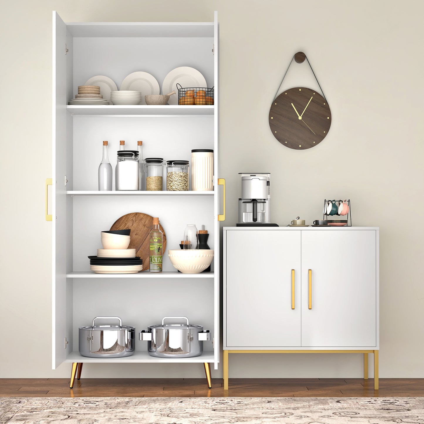 69'' Tall Storage Cabinet,Wood Pantry Cabinet with 4 Shelves & 2 Doors for Living Room, Kitchen, Bathroom, Office