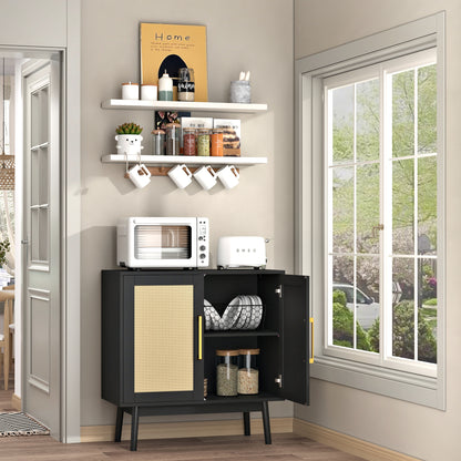 Rattan Storage Cabinet,Wood Accent Cabinet with 2 Doors for Living Room Bedroom Entryway