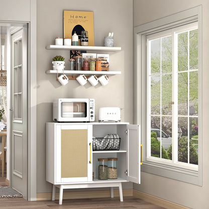 Rattan Storage Cabinet,Wood Accent Cabinet with 2 Doors for Living Room Bedroom Entryway