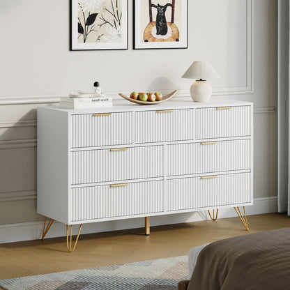 YouTrend White 7 Drawer Dresser with Fluted Wood and Metal Handles Legs for Bedroom Living Room Hallway