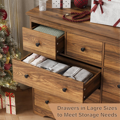 YouTrend 55.1" Wide Dresser for Bedroom, 10 Drawer Dresser with Large Drawers, Dresser for TVs Up to 65",Brown