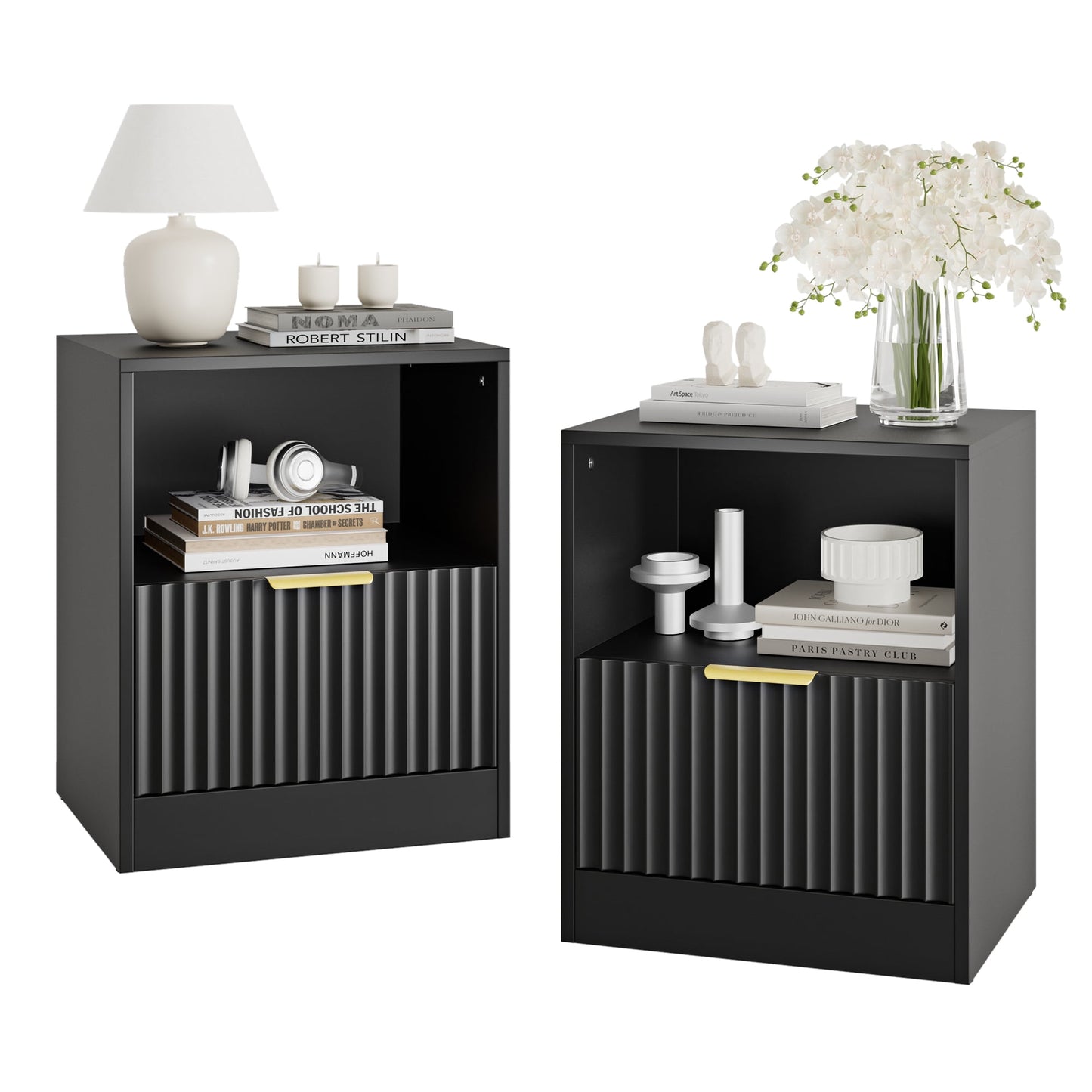 YouTrend Nightstand Set of 2 with 2 Drawers for Bedroom, Small End Table for Adults, Wooden Storage Cabinet for Living Room