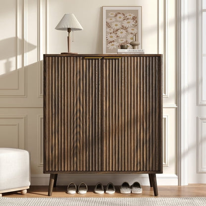 ASTUVIA Fluted Shoe Storage Cabinet with Two Doors for Adult,5-Tier Wood Shoe Rack Organizer with Adjustable Shelves for Entryway