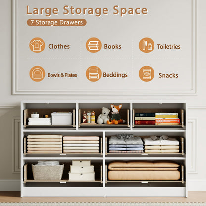 YouTrend Dresser for Bedroom with 7 Drawers,Fluted Dresser with Metal Handle,Modern Chest of Drawer TV Stand,Wood Closet Clothes Storage Organizer for Living Room,Hallway