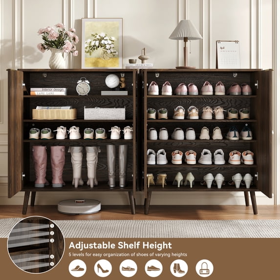 ASTUVIA Fluted Shoe Storage Cabinet with Two Doors for Adult,5-Tier Wood Shoe Rack Organizer with Adjustable Shelves for Entryway