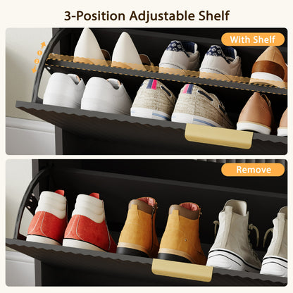 YouTrend Shoe Cabinet with 3 Flip Drawer,Fluted Wood Shoe Rack Storage Cabinet for Entryway