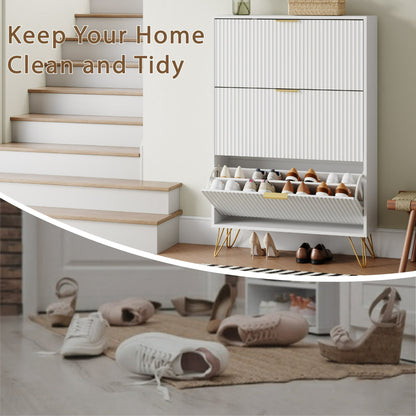 YouTrend Shoe Cabinet with 3 Flip Drawer,Fluted Wood Shoe Rack Storage Cabinet for Entryway