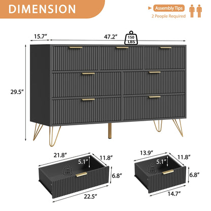 YouTrend White 7 Drawer Dresser with Fluted Wood and Metal Handles Legs for Bedroom Living Room Hallway