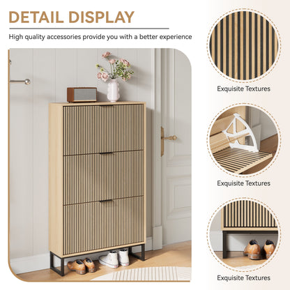 YouTrend Shoe Storage Cabinet,Shoe Rack for Entryway with 2 Flip Drawers,Shoes Storage Cabinet Organizer with Metal Legs,Natural