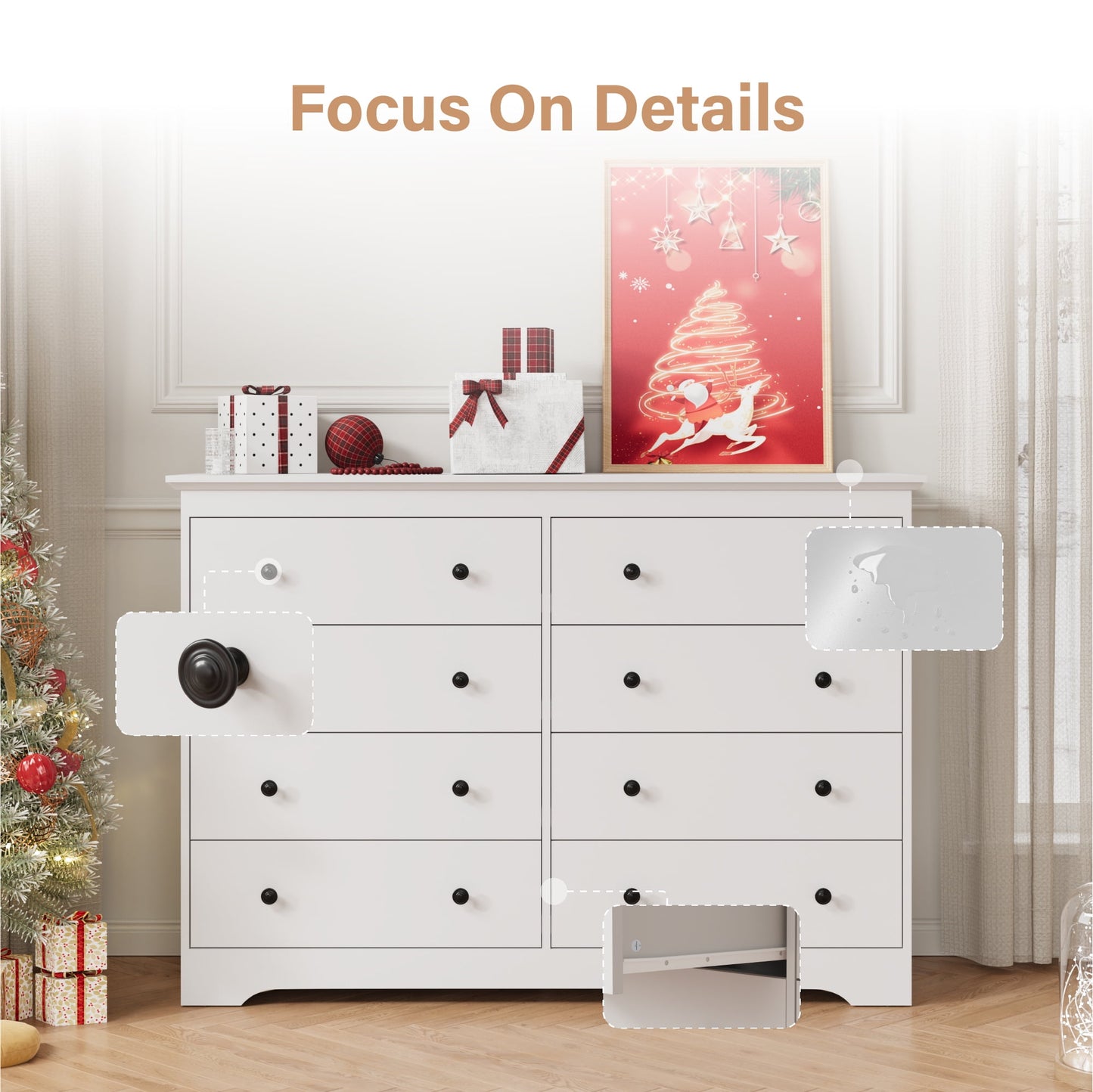 YouTrend 55.1" Wide Dresser for Bedroom, 10 Drawer Dresser with Large Drawers, Dresser for TVs Up to 65",Brown
