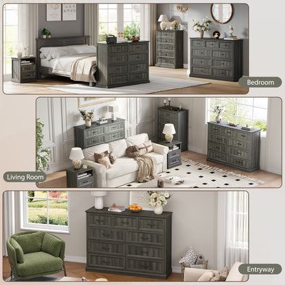 YouTrend Rustic 9-Drawer Wood Dresser, Large Storage Chest Organizer with Metal Handles for Bedroom, Living Room, Farmhouse Style Furniture,Gray