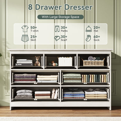 ASTUVIA 7 Drawer White Dresser for Bedroom - Wide TV Stand with Anti-Tip Metal Rails