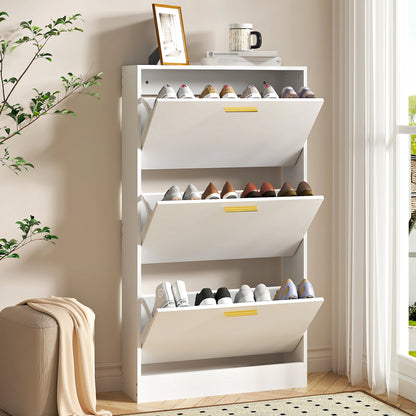 ASTUVIA Shoe Cabinet with 3 Flip Drawers,Narrow Hidden Shoe Storage for Entryway,Modern Freestanding Shoe Organizer Rack Holds 6-15 Pairs