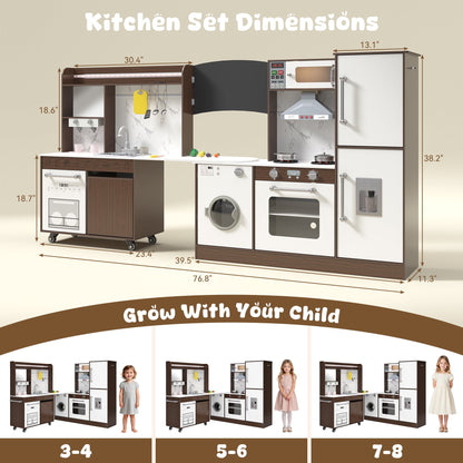 ASTUVIA Wooden Play Kitchen For Kids With Realistic Lights & Sounds, Smart Storage, Pretend Ice Maker, Sink, Stove, Inspiring Creative Role Play Toy