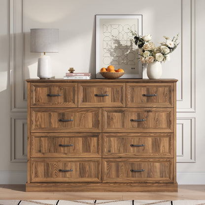 YouTrend Rustic 9-Drawer Wood Dresser, Large Storage Chest Organizer with Metal Handles for Bedroom, Living Room, Farmhouse Style Furniture,Gray