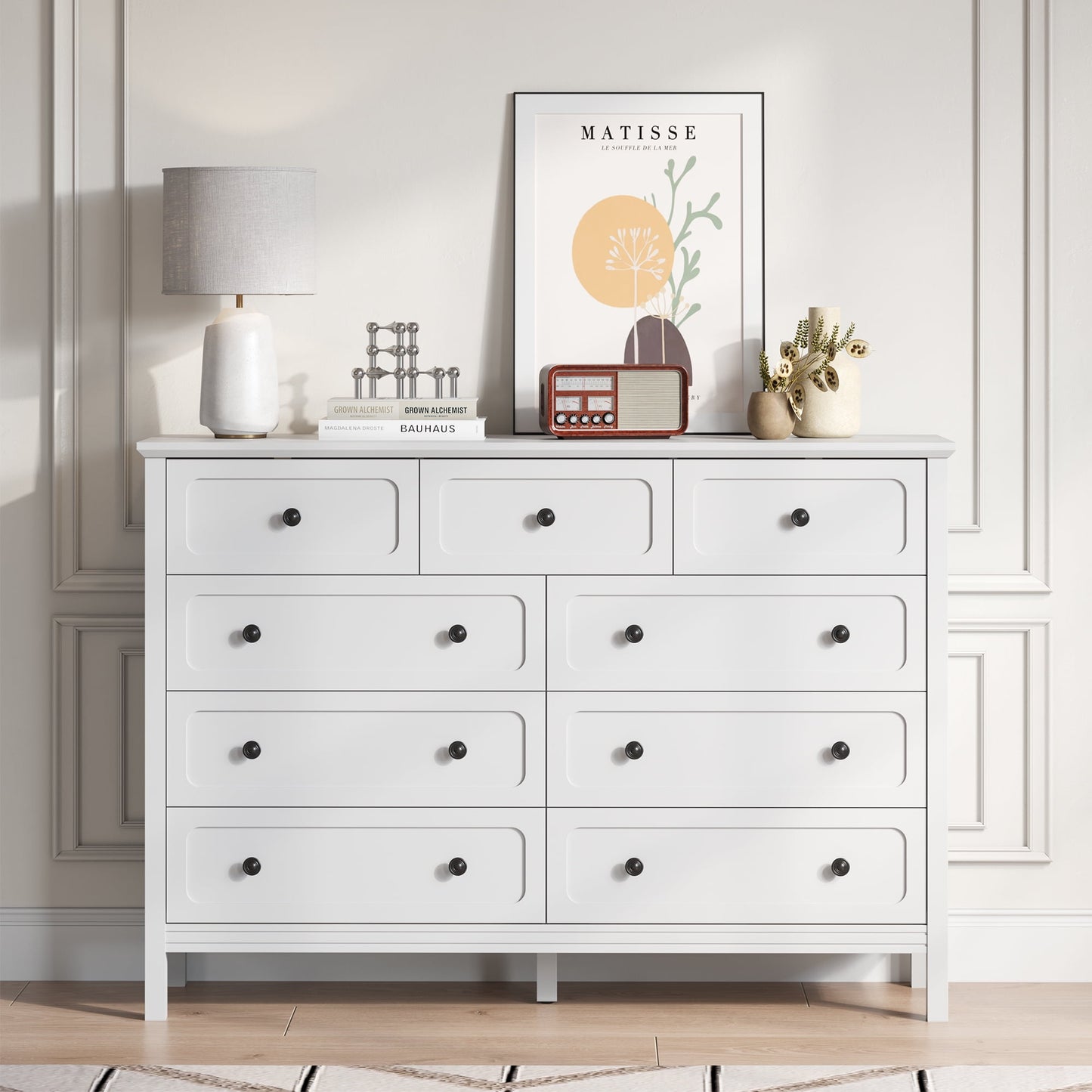 YouTrend 8-Drawer Dressers for Bedroom,55.1"Width Modern Chest of Drawer with Metal Handlesfor Living Room,Hallway,Entryway,White
