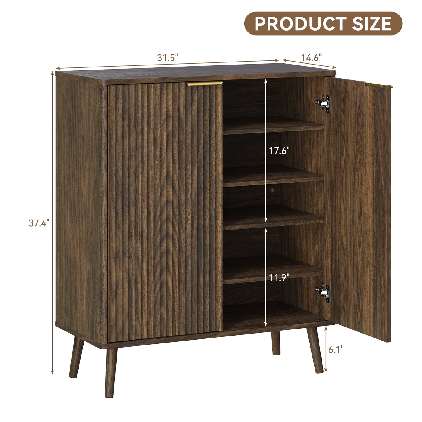 ASTUVIA Fluted Shoe Storage Cabinet with Two Doors for Adult,5-Tier Wood Shoe Rack Organizer with Adjustable Shelves for Entryway