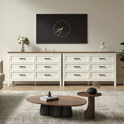 YouTrend 6 Drawer Farmhouse Dresser,Wood Adult Rustic Chest of Drawer with Metal Handles for Bedroom Living Room Hallway,Burlywood & White