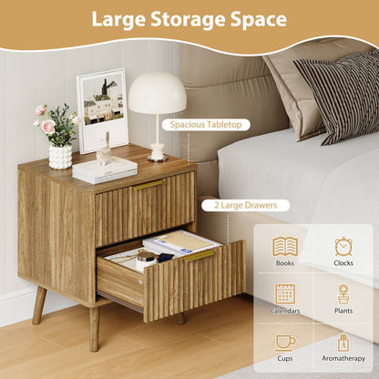 YouTrend Nightstands Set of 2 with Open Shelf,Beside Table with Fluted Design ,End Table with Solid Wood Legs for bedroom
