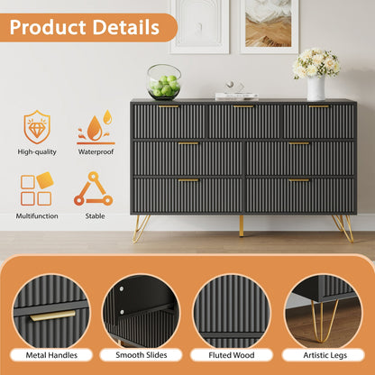 YouTrend White 7 Drawer Dresser with Fluted Wood and Metal Handles Legs for Bedroom Living Room Hallway