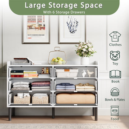 YouTrend 6 Drawer Wood Dresser Modern Storage Cabinet Sideboard Adult for Bedroom Living Room Hallway Home,White