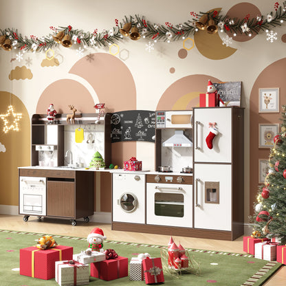 ASTUVIA Wooden Play Kitchen For Kids With Realistic Lights & Sounds, Smart Storage, Pretend Ice Maker, Sink, Stove, Inspiring Creative Role Play Toy