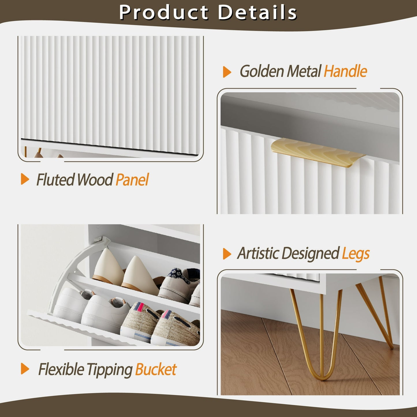 YouTrend Shoe Cabinet with 3 Flip Drawer,Fluted Wood Shoe Rack Storage Cabinet for Entryway