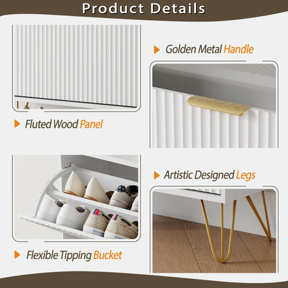 YouTrend Shoe Cabinet with 3 Flip Drawer,Fluted Wood Shoe Rack Storage Cabinet for Entryway