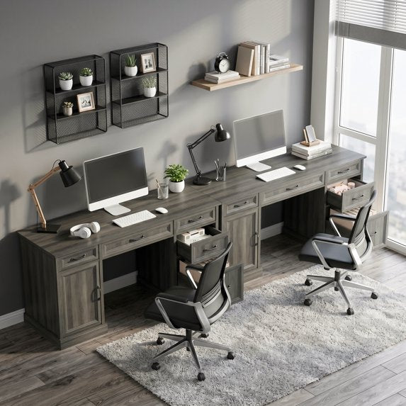 ASTUVIA Farmhouse 58" Computer Desk with Drawers,Wood Home Office Desk with Storage,Gaming Desk with Storage Shelves